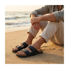 CUSHIONAIRE Mars Slide Sandals for Men,Comfortable Adjustable Double Buckle Mens Sandals with Arch Support Footbed and EVA Outsole