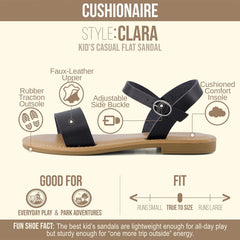 CUSHIONAIRE Clara Casual Flat Girls Sandals, Adjustable Buckle Ankle Strap with Lightweight Cushioned Comfort Kids Sandals