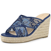 Allegra K Women's Lace Straps Espadrille Platform Slide Wedge Sandals