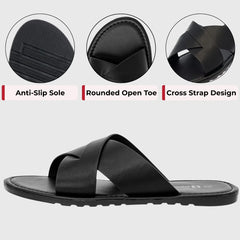 Alpine Swiss Hugo Mens Vegan Leather Slide Sandals Dressy Comfy Indoor Outdoor Shoes Cross Strap Design for Casual Elevated Wear Anti-Slip Flip Flops