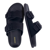 CUSHIONAIRE Alpha 100% Genuine Leather Mens Sandals, Casual Slip On Flat Men Slides with Adjustable Buckles