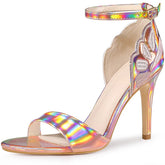 Allegra K Women's Embroidered Leather Ankle Strap Stiletto Heel Sandals