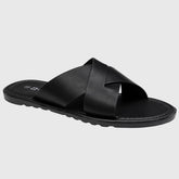 Alpine Swiss Hugo Mens Vegan Leather Slide Sandals Dressy Comfy Indoor Outdoor Shoes Cross Strap Design for Casual Elevated Wear Anti-Slip Flip Flops