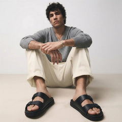 CUSHIONAIRE Nation Slip On Slides for Men with Adjustable Straps, Cushioned Footbed and Ridged Grip Outsole - Everyday Mens Sandals