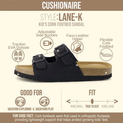 CUSHIONAIRE Lane Boys and Girls Sandals, Comfortable Cork Footbed Slide with Adjustable Straps and Supportive Kids Sandals Design