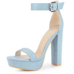 BLISSFUL STEP Women's Platform Ankle Strap Open Toe Buckle Chunky High Heels Sandals