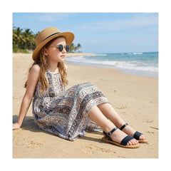CUSHIONAIRE Clara Casual Flat Girls Sandals, Adjustable Buckle Ankle Strap with Lightweight Cushioned Comfort Kids Sandals