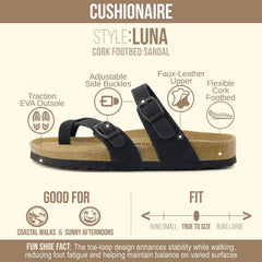 CUSHIONAIRE Luna Sandals for Women, Cork Footbed Womens Sandals for Summer Comfort with Adjustable Straps, Wide Width Available