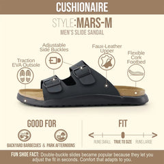 CUSHIONAIRE Mars Slide Sandals for Men,Comfortable Adjustable Double Buckle Mens Sandals with Arch Support Footbed and EVA Outsole