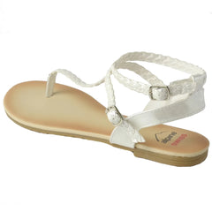 Alpine Swiss Womens Gladiator Sandals Braided T-Strap Slingback Roman Flats