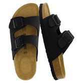 CUSHIONAIRE Lane Cork Footbed Sandals for Women –Comfortable Double Buckle Slip-On with Genuine Suede Footbed & Arch Support Slides for Women Footwear