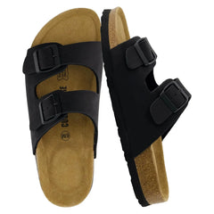 CUSHIONAIRE Lane Cork Footbed Sandals for Women โComfortable Double Buckle Slip-On with Genuine Suede Footbed & Arch Support Slides for Women Footwear