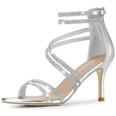Allegra K Women's Ankle Strap Rhinestone Stiletto Heel Heeled Sandals