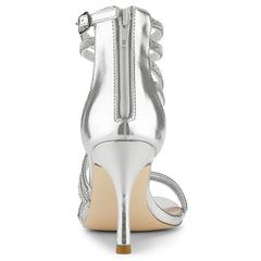 Allegra K Women's Ankle Strap Rhinestone Stiletto Heel Heeled Sandals