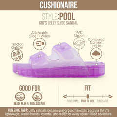 CUSHIONAIRE Pool-K Jelly Sandals for Girls, Water Friendly Slip-On Slides with Double Adjustable Buckles, Comfortable Everyday Wear Kids Sandals