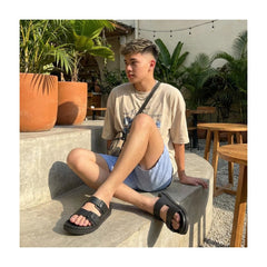 CUSHIONAIRE Nation Slip On Slides for Men with Adjustable Straps, Cushioned Footbed and Ridged Grip Outsole - Everyday Mens Sandals