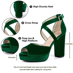 BLISSFUL STEP Women's Crisscross Strap Chunky Heel Platform Heeled Sandals