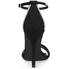 Allegra K Women's Round Toe Rhinestone Ankle Strap Stiletto Heels Sandals