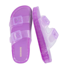 CUSHIONAIRE Pool-K Jelly Sandals for Girls, Water Friendly Slip-On Slides with Double Adjustable Buckles, Comfortable Everyday Wear Kids Sandals