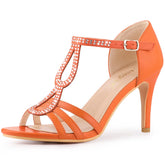 Allegra K Women's Rhinestone Ankle Strap Open Toe Heeled Sandals