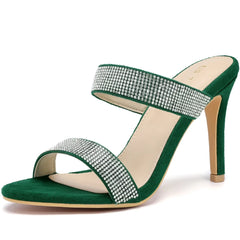 Allegra K Women's Open Toe Stiletto Heel Rhinestone Mules Sandals