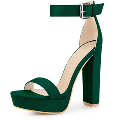 BLISSFUL STEP Women's Platform Ankle Strap Open Toe Buckle Chunky High Heels Sandals