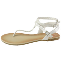 Alpine Swiss Womens Gladiator Sandals Braided T-Strap Slingback Roman Flats