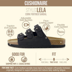 CUSHIONAIRE Lela Slip On Womens Sandals with Vegan Adjustable Straps & Genuine Suede Cork Footbed - Comfortable Memory Foam Sandals for Women 2025