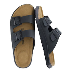 CUSHIONAIRE Mars Slide Sandals for Men,Comfortable Adjustable Double Buckle Mens Sandals with Arch Support Footbed and EVA Outsole