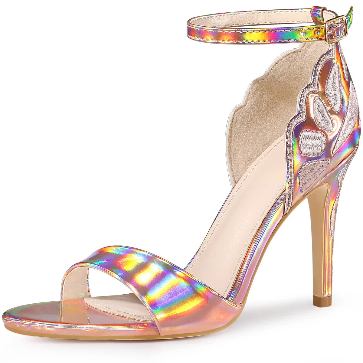 Allegra K Women's Embroidered Leather Ankle Strap Stiletto Heel Sandals