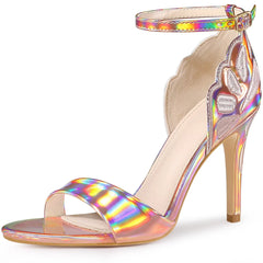 Allegra K Women's Embroidered Leather Ankle Strap Stiletto Heel Sandals
