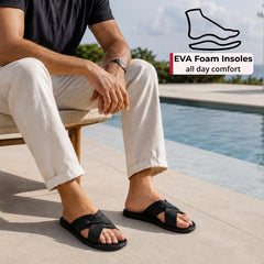 Alpine Swiss Saul Mens Vegan Leather Slide Sandals Dressy Indoor Outdoor Summer Shoes