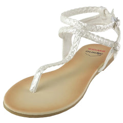 Alpine Swiss Womens Gladiator Sandals Braided T-Strap Slingback Roman Flats