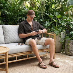 CUSHIONAIRE Luna-M Slides for Men, Comfortable Cork Footbed Mens Sandals with Arch Support and Adjustable Buckle Strap