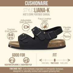 CUSHIONAIRE Liana JR Toddler Sandals with Adjustable Heel Strap – Cork Footbed Summer Sandals for Kids, Boys and Girls