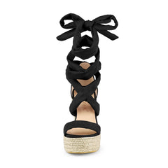Allegra K Women's Espadrille Platform Wedges Heel Lace Up Sandals