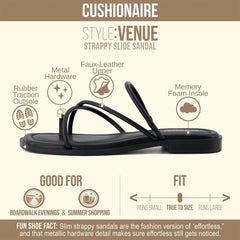 CUSHIONAIRE Venue Women’s Strappy Toe-Loop Slide Sandals with Gold-Tone Accent & Memory Foam Comfort