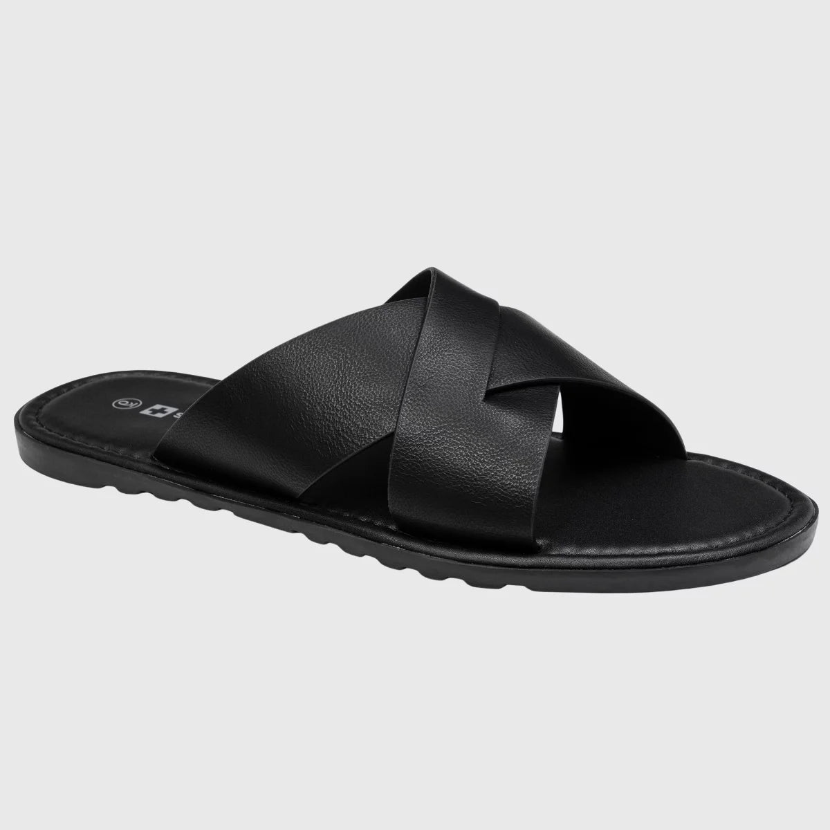 Alpine Swiss Hugo Mens Vegan Leather Slide Sandals Dressy Comfy Indoor Outdoor Shoes Cross Strap Design for Casual Elevated Wear Anti-Slip Flip Flops