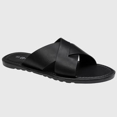Alpine Swiss Hugo Mens Vegan Leather Slide Sandals Dressy Comfy Indoor Outdoor Shoes Cross Strap Design for Casual Elevated Wear Anti-Slip Flip Flops