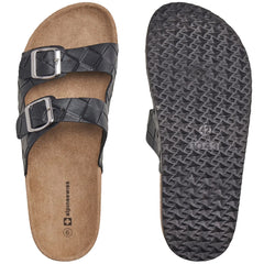 Alpine Swiss Mens Double Strap Contour Sandals Slip on Buckle Slides Vegan Leather Footbed Sandal Ergonomic Cork-Inspired Sole Summer Footwear
