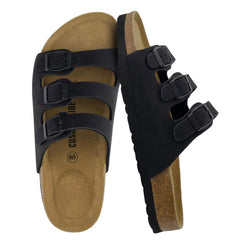CUSHIONAIRE Lela Slip On Womens Sandals with Vegan Adjustable Straps & Genuine Suede Cork Footbed - Comfortable Memory Foam Sandals for Women 2025