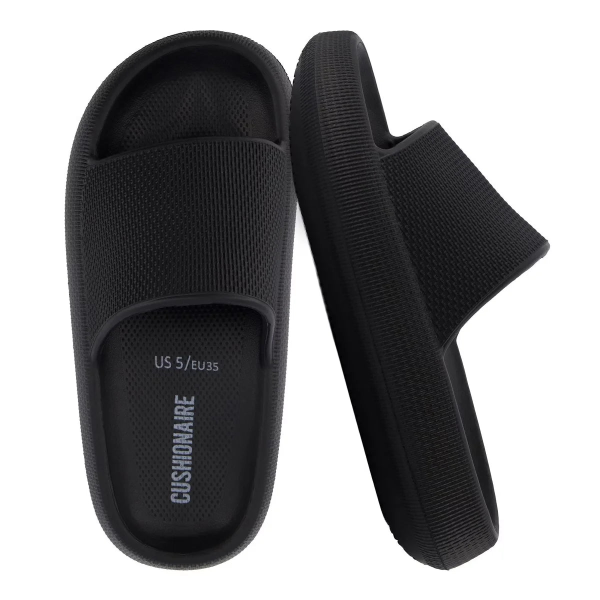 CUSHIONAIRE Feather Slides – Comfortable Cloud Cushion House Slippers for Women, Indoor Outdoor EVA Foam Foot Spa Shower Shoes, Non-Slip Arch Support