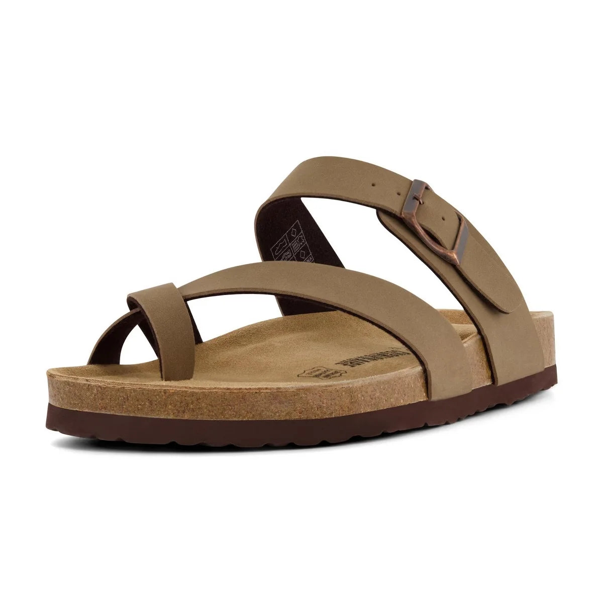 CUSHIONAIRE Luna-M Slides for Men, Comfortable Cork Footbed Mens Sandals with Arch Support and Adjustable Buckle Strap