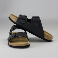 CUSHIONAIRE Lane Cork Footbed Mens Sandals, Adjustable Buckle Comfort Slides for Men, Genuine Leather Insole Summer Sandals Men Footwear