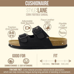 CUSHIONAIRE Lane Cork Footbed Sandals for Women –Comfortable Double Buckle Slip-On with Genuine Suede Footbed & Arch Support Slides for Women Footwear