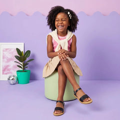 CUSHIONAIRE Clara Casual Flat Girls Sandals, Adjustable Buckle Ankle Strap with Lightweight Cushioned Comfort Kids Sandals
