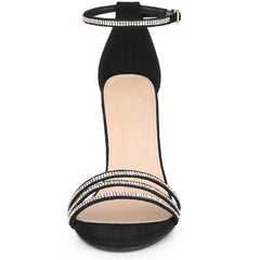 Allegra K Women's Round Toe Rhinestone Ankle Strap Stiletto Heels Sandals
