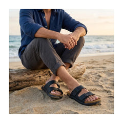 CUSHIONAIRE Mars Slide Sandals for Men,Comfortable Adjustable Double Buckle Mens Sandals with Arch Support Footbed and EVA Outsole