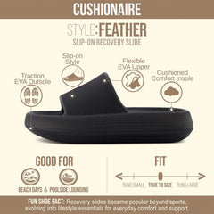 CUSHIONAIRE Feather Slides – Comfortable Cloud Cushion House Slippers for Women, Indoor Outdoor EVA Foam Foot Spa Shower Shoes, Non-Slip Arch Support