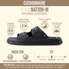 CUSHIONAIRE Nation Slip On Slides for Men with Adjustable Straps, Cushioned Footbed and Ridged Grip Outsole - Everyday Mens Sandals